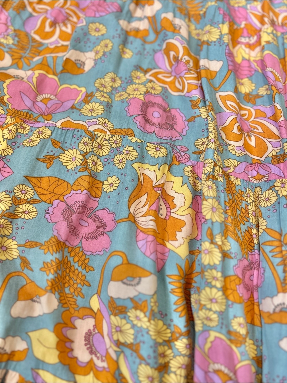 THML Blue Floral Maxi Dress with Pink & Orange Accents - Picture 3 of 8